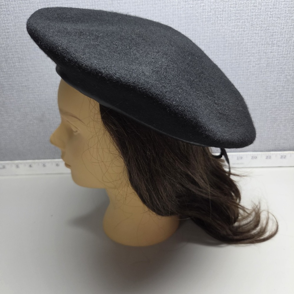 Vintage Hat Black Beret Military Artist French Cap Made In Korea Size M 58 cm